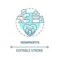 Nonprofits turquoise concept icon. Charity organization. Companies in private sector abstract idea thin line illustration. Isolated outline drawing. Editable stroke vector