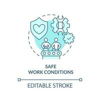 Safe work conditions turquoise concept icon. Private sector regulations abstract idea thin line illustration. Isolated outline drawing. Editable stroke vector