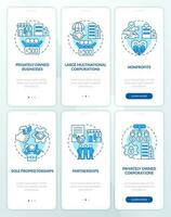 privado sector empresas tipos azul inducción móvil aplicación pantallas colocar. recorrido 3 pasos editable gráfico instrucciones con lineal conceptos. ui, ux, gui plantilla vector