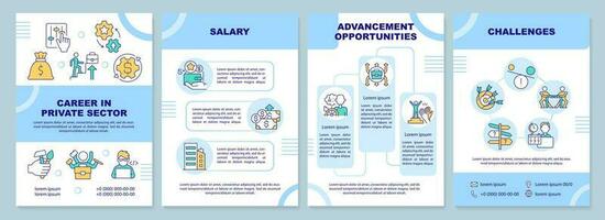 Career in private sector blue brochure template. Leaflet design with linear icons. Editable 4 vector layouts for presentation, annual reports