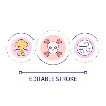 nuclear explosión lazo concepto icono. radioactivo contaminación extensión. muerte y destrucción resumen idea Delgado línea ilustración. aislado contorno dibujo. editable carrera vector