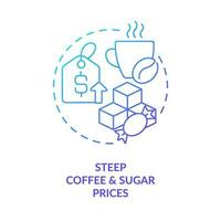 Coffee and sugar inflation blue gradient concept icon. High costs. Increasing agro products prices abstract idea thin line illustration. Isolated outline drawing vector