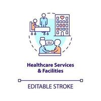 Healthcare services and facilities concept icon. Health system. Medical provider abstract idea thin line illustration. Isolated outline drawing. Editable stroke vector