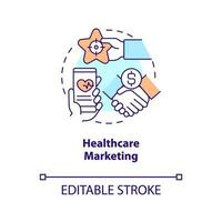 Healthcare marketing concept icon. Brand awareness. Promoting medical services abstract idea thin line illustration. Isolated outline drawing. Editable stroke vector