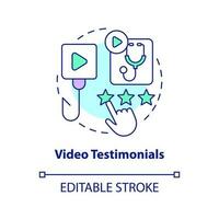 Video testimonials concept icon. Medical provider. Healthcare marketing abstract idea thin line illustration. Isolated outline drawing. Editable stroke vector