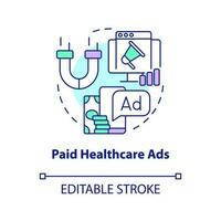 Paid healthcare ads concept icon. Hospital advertising. Medical marketing strategy abstract idea thin line illustration. Isolated outline drawing. Editable stroke vector