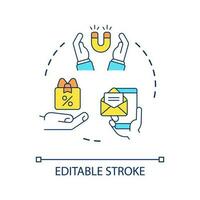 Consumers magnet concept icon. Attract new clients. Expand target audience. Engagement marketing tricks abstract idea thin line illustration. Isolated outline drawing. Editable stroke vector