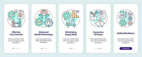 Health care competition advantages onboarding mobile app screen. Walkthrough 5 steps editable graphic instructions with linear concepts. UI, UX, GUI templated vector