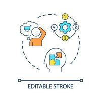 Buying making decision concept icon. Consumer behavior psychology. Choosing purchase. Thinking process abstract idea thin line illustration. Isolated outline drawing. Editable stroke vector