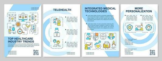 cuidado de la salud industria tendencias azul folleto modelo. salud sector. folleto diseño con lineal iconos editable 4 4 vector diseños para presentación, anual informes