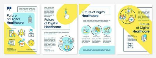 Future of digital health sector blue and yellow brochure template. Leaflet design with linear icons. Editable 4 vector layouts for presentation, annual reports