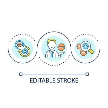 Analyze advantages and disadvantages loop concept icon. Focus on strong side. Highlight pluses abstract idea thin line illustration. Isolated outline drawing. Editable stroke vector