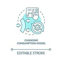 Changing consumption model turquoise concept icon. Customers behavior strategy abstract idea thin line illustration. Isolated outline drawing. Editable stroke vector