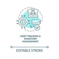 IoT technologies turquoise concept icon. Asset tracking. Inventory management abstract idea thin line illustration. Isolated outline drawing. Editable stroke vector