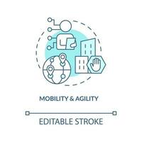 Mobility and agility in business turquoise concept icon. IoT technologies benefits abstract idea thin line illustration. Isolated outline drawing. Editable stroke vector