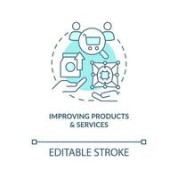 Improve products, services turquoise concept icon. Involve IoT in business benefits abstract idea thin line illustration. Isolated outline drawing. Editable stroke vector