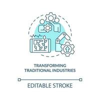 Transform traditional industries turquoise concept icon. Technological revolution abstract idea thin line illustration. Isolated outline drawing. Editable stroke vector