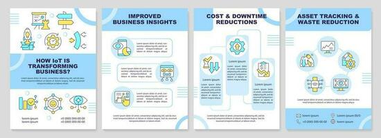 IoT business effects blue brochure template. Transformation. Leaflet design with linear icons. Editable 4 vector layouts for presentation, annual reports