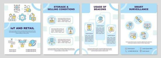 IoT and retail blue brochure template. Optimize online selling. Leaflet design with linear icons. Editable 4 vector layouts for presentation, annual reports