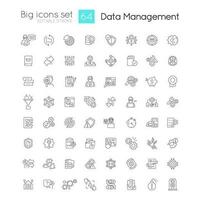 Data management linear icons set. System analytics. Information storage optimization. Customizable thin line symbols. Isolated vector outline illustrations. Editable stroke used