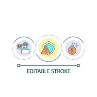 hackear ataques lazo concepto icono. digital peligro. cibercrimen peligro. programas maliciosos y virus resumen idea Delgado línea ilustración. aislado contorno dibujo. editable carrera vector