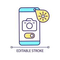 Smartphone ambient light sensor RGB color icon. Device proximity detection. Mobile phone front camera. Isolated vector illustration. Simple filled line drawing. Editable stroke