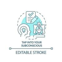 Tap into your subconscious turquoise concept icon. Break through creative block tip abstract idea thin line illustration. Isolated outline drawing. Editable stroke vector