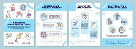 Overcoming psychological limits tips blue brochure template. Leaflet design with linear icons. Editable 4 vector layouts for presentation, annual reports