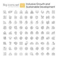 Inclusive growth and sustainable development linear icons set. Fair economy. Customizable thin line symbols. Isolated vector outline illustrations. Editable stroke used