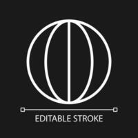 Longitude pixel perfect white linear icon for dark theme. Geographic coordinate. Spherical globe. World map. Thin line illustration. Isolated symbol for night mode. Editable stroke vector