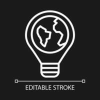 Global innovation pixel perfect white linear icon for dark theme. World with lightbulb. Earth globe. Thin line illustration. Isolated symbol for night mode. Editable stroke vector