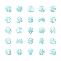 Globe pixel perfect gradient linear vector icons set. World map. Planet friendly. Thin line contour symbol designs bundle. Isolated outline illustrations collection