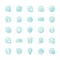 Globe pixel perfect gradient linear vector icons set. World map. Planet friendly. Thin line contour symbol designs bundle. Isolated outline illustrations collection