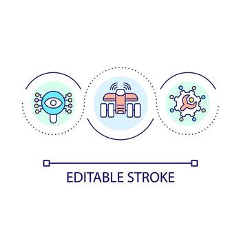 basado en drones solución lazo concepto icono. precisión agricultura. inteligente agricultura mantenimiento resumen idea Delgado línea ilustración. agroindustria aislado contorno dibujo. editable carrera vector