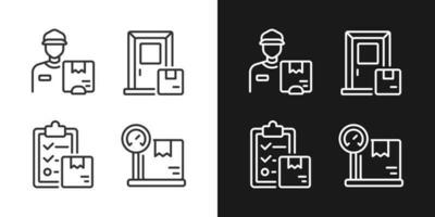 Courier service pixel perfect white linear icon for dark themes set for dark, light mode. Delivery planning. Thin line symbols for night, day theme. Isolated illustrations. Editable stroke vector