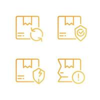 Delivery features and issues pixel perfect gradient linear vector icons set. Parcel damage. Shipment failure. Thin line contour symbol designs bundle. Isolated outline illustrations collection