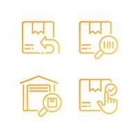 Parcels management pixel perfect gradient linear vector icons set. Warehouse. Goods tracking. Distribution. Thin line contour symbol designs bundle. Isolated outline illustrations collection