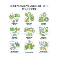 Regenerative agriculture concept icons set. Gardening and farming approach idea thin line color illustrations. Isolated symbols. Editable stroke vector