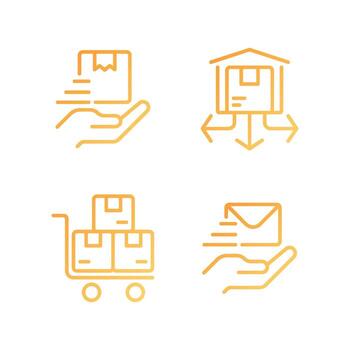 Envío Servicio píxel Perfecto degradado lineal vector íconos colocar. entrega y distribución de bienes. enviar parcela. Delgado línea contorno símbolo diseños manojo. aislado contorno ilustraciones colección