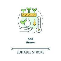 Soil armor concept icon. Protective litter layer. Principle of regenerative farming abstract idea thin line illustration. Isolated outline drawing. Editable stroke vector