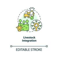 Livestock integration concept icon. Ecosystem. Principle of regenerative farming abstract idea thin line illustration. Isolated outline drawing. Editable stroke vector