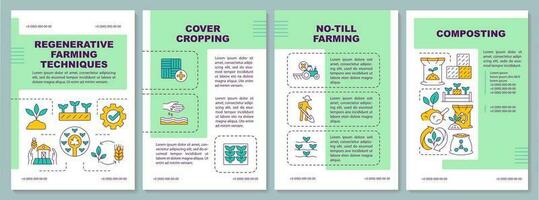 Regenerative farming techniques green brochure template. Leaflet design with linear icons. Editable 4 vector layouts for presentation, annual reports