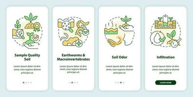 Soil health onboarding mobile app screen. Regenerative agriculture walkthrough 4 steps editable graphic instructions with linear concepts. UI, UX, GUI templated vector