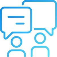 Discussion in pairs pixel perfect gradient linear vector icon. People with chat bubbles. Communication between friends. Thin line color symbol. Modern style pictogram. Vector isolated outline drawing