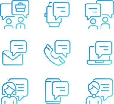 Chat bubbles in business pixel perfect gradient linear vector icons set. Communication technology. Speech balloons. Thin line contour symbol designs bundle. Isolated outline illustrations collection