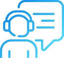 Interact with call centre operator pixel perfect gradient linear vector icon. Person with headset and speech bubble. Thin line color symbol. Modern style pictogram. Vector isolated outline drawing