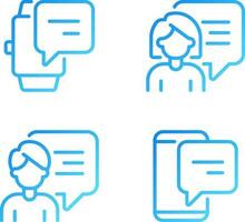 Communication with chat bubbles via gadgets pixel perfect gradient linear vector icons set. Technology of connection. Thin line contour symbol designs bundle. Isolated outline illustrations collection