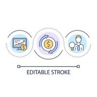 Analyzing currency exchange rates loop concept icon. Stock market processes. Money management abstract idea thin line illustration. Isolated outline drawing. Editable stroke vector