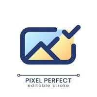 Applied photo file pixel perfect gradient fill ui icon. Editing application. Approved image. Modern colorful line symbol. GUI, UX design for app, web. Vector isolated editable RGB element