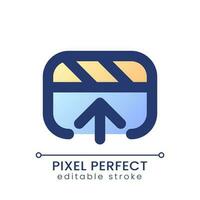 Export video file pixel perfect gradient fill ui icon. Save footage to storage. Multimedia content. Modern colorful line symbol. GUI, UX design for app, web. Vector isolated editable RGB element